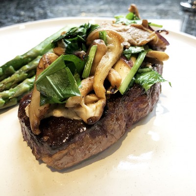 Bryn Williams' Welsh Beef sirloin steak with asparagus, mushrooms, onions and wild garlic