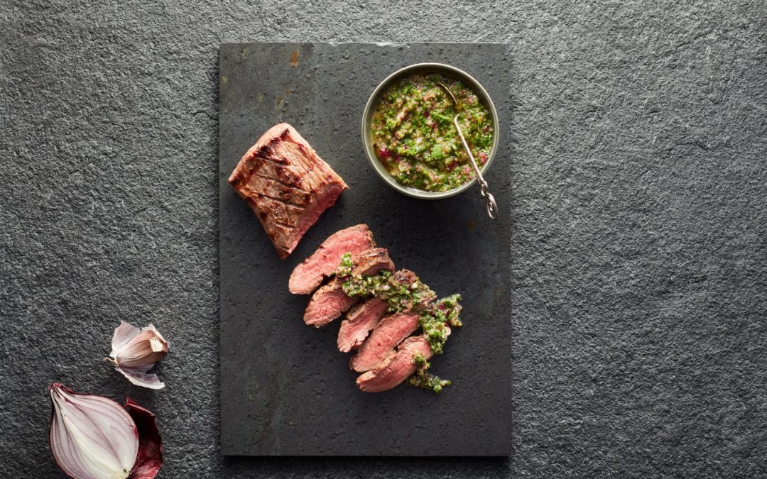 Featherblade (Flat Iron) Welsh Beef steak with chimichurri