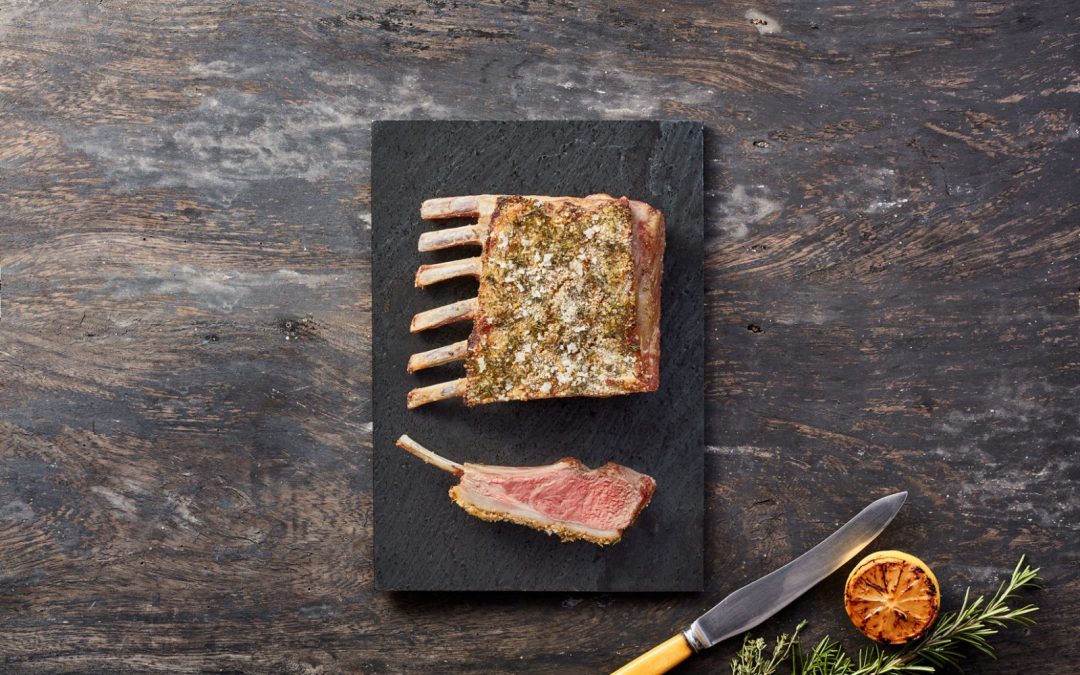 Rack of Welsh Lamb with herby mustard crumb