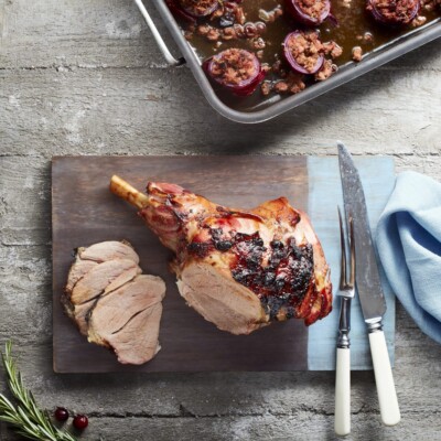 Sticky, spiced, slow cooked Welsh Lamb shoulder glazed with redcurrant ...