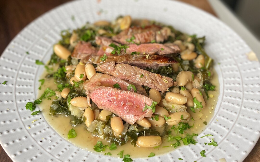 Chris Baber’s seared Welsh Lamb steaks with garlicky beans and greens