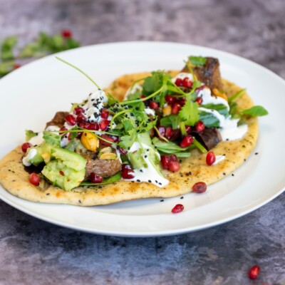 curried Welsh Lamb kebabs with smashed cucumber salad and a garlic infused yoghurt