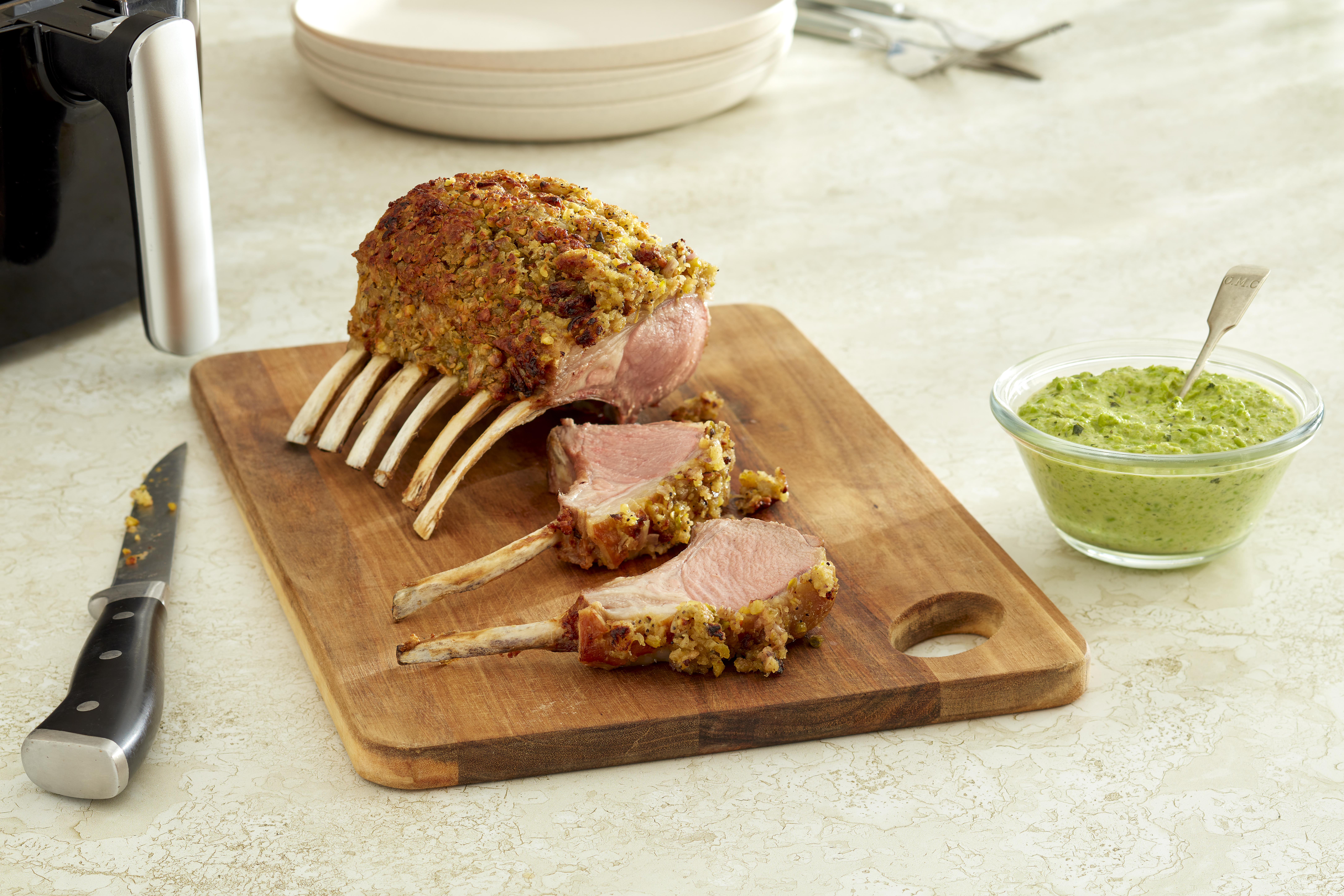 Air Fried Rack of Lamb with Sourdough and Pistachio Crust